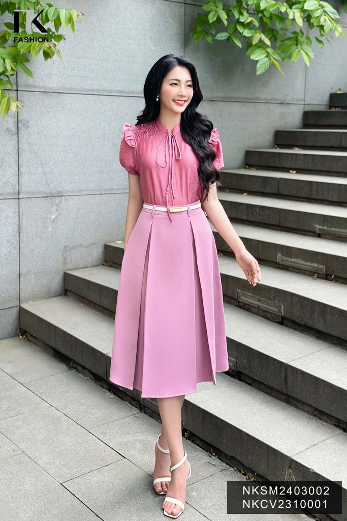 NK Fashion Áo Sơ Mi Chỉ Chun Bèo Vai Trẻ Trung, Nữ Tính, Thời Trang NKSM2403002