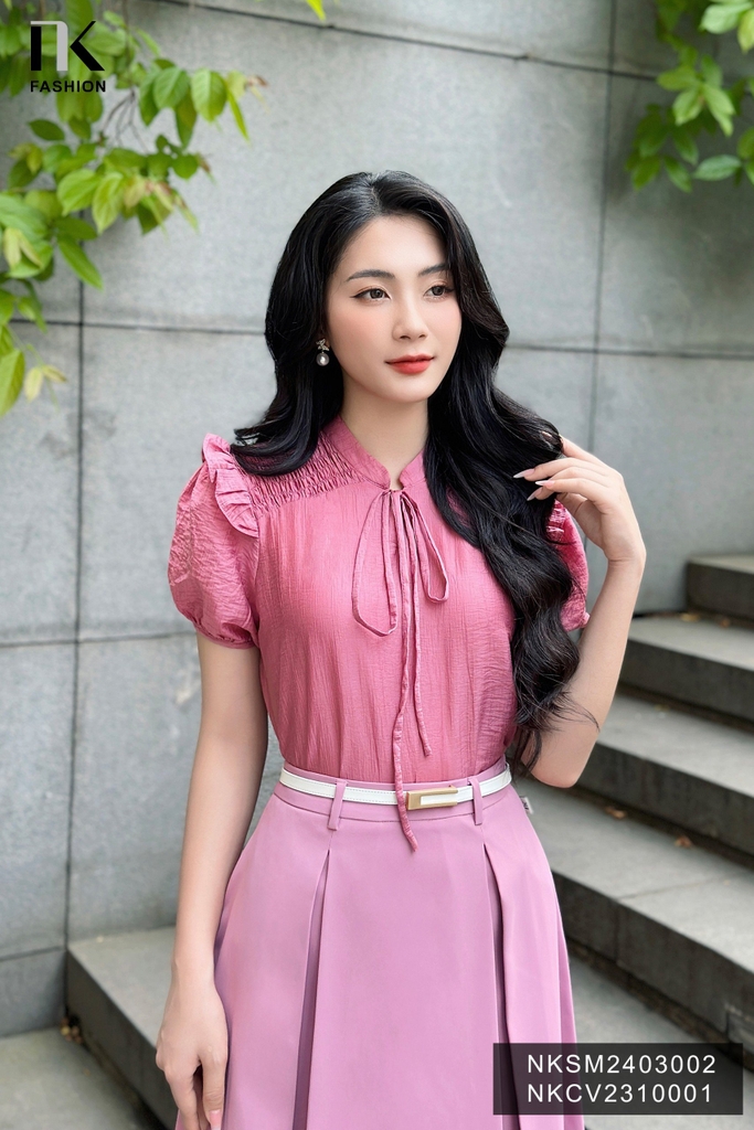 NK Fashion Áo Sơ Mi Chỉ Chun Bèo Vai Trẻ Trung, Nữ Tính, Thời Trang NKSM2403002