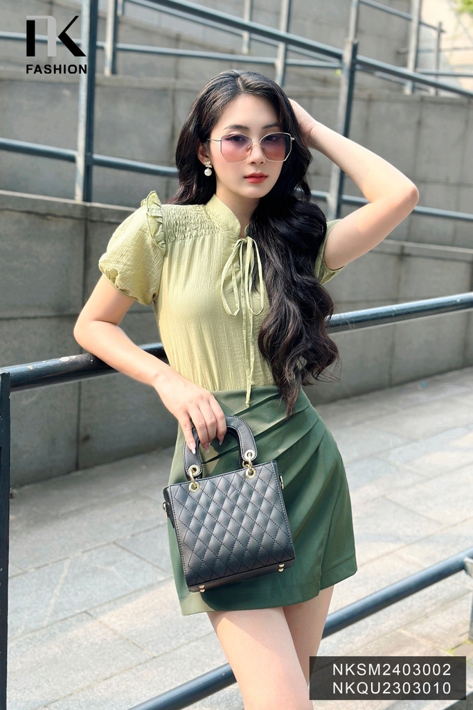 NK Fashion Áo Sơ Mi Chỉ Chun Bèo Vai Trẻ Trung, Nữ Tính, Thời Trang NKSM2403002