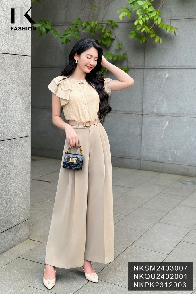 NK Fashion Áo Sơ Mi Tơ Nhũ Bèo Vai 2 Lớp Trẻ Trung, Nữ Tính NKSM2403007