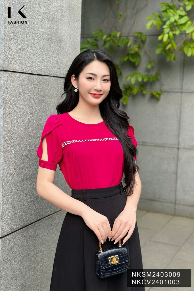 NK Fashion Sơ mi tay cánh bồng kê ren điệu đà, nữ tính, hợp thời trang NKSM2403009