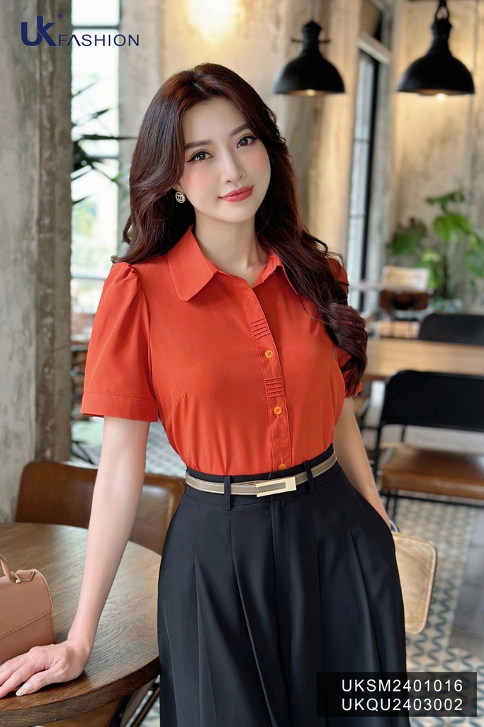 Áo Sơ Mi nữ UK Fashion cổ đức cọc tay mí nẹp, chất liệu lụa không nhăn UKSM2401016