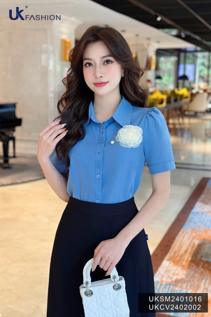 Áo Sơ Mi nữ UK Fashion cổ đức cọc tay mí nẹp, chất liệu lụa không nhăn UKSM2401016