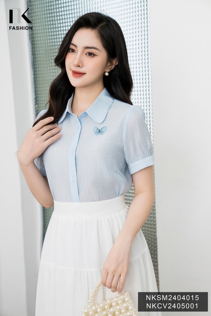 Áo Sơ Mi Cổ Sen Đính Nơ NK Fashion Trẻ Trung, Nữ Tính Cho Nàng Công Sở NKSM2404015