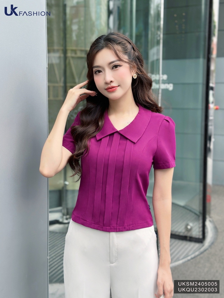 Sơ mi cổ sen vai bồng ly dọc thân, duyên dáng, nữ tính UKSM2405005