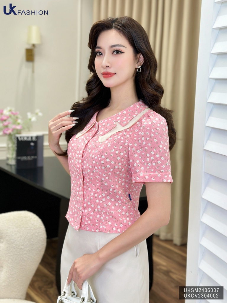 Áo Sơ Mi UK Fashion Công Sở Thiết Kế Cổ Kép, Họa Tiết Hoa Nhẹ Nhàng, Thanh Lịch, Nữ Tính UKSM2406007