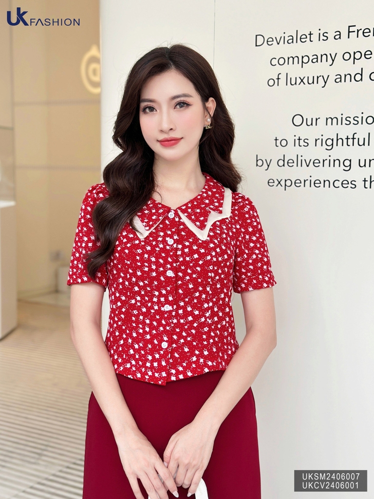 Áo Sơ Mi UK Fashion Công Sở Thiết Kế Cổ Kép, Họa Tiết Hoa Nhẹ Nhàng, Thanh Lịch, Nữ Tính UKSM2406007