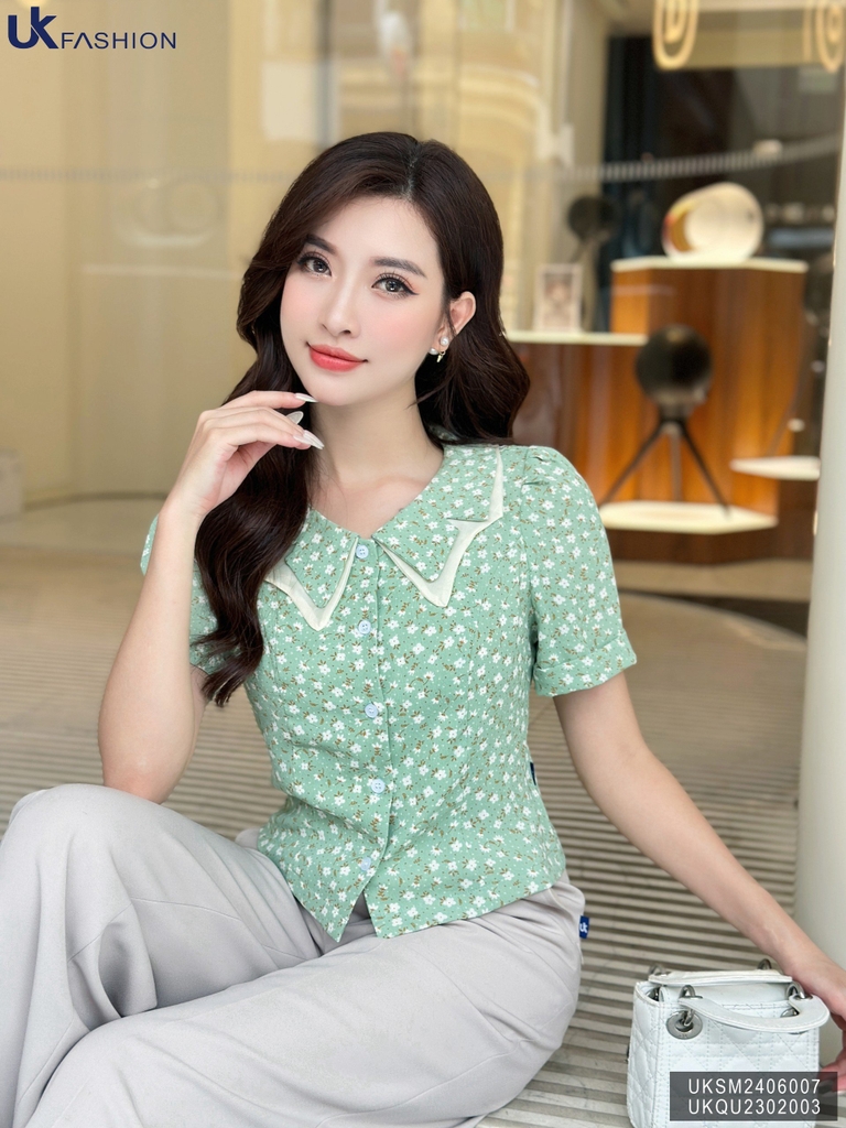 Áo Sơ Mi UK Fashion Công Sở Thiết Kế Cổ Kép, Họa Tiết Hoa Nhẹ Nhàng, Thanh Lịch, Nữ Tính UKSM2406007