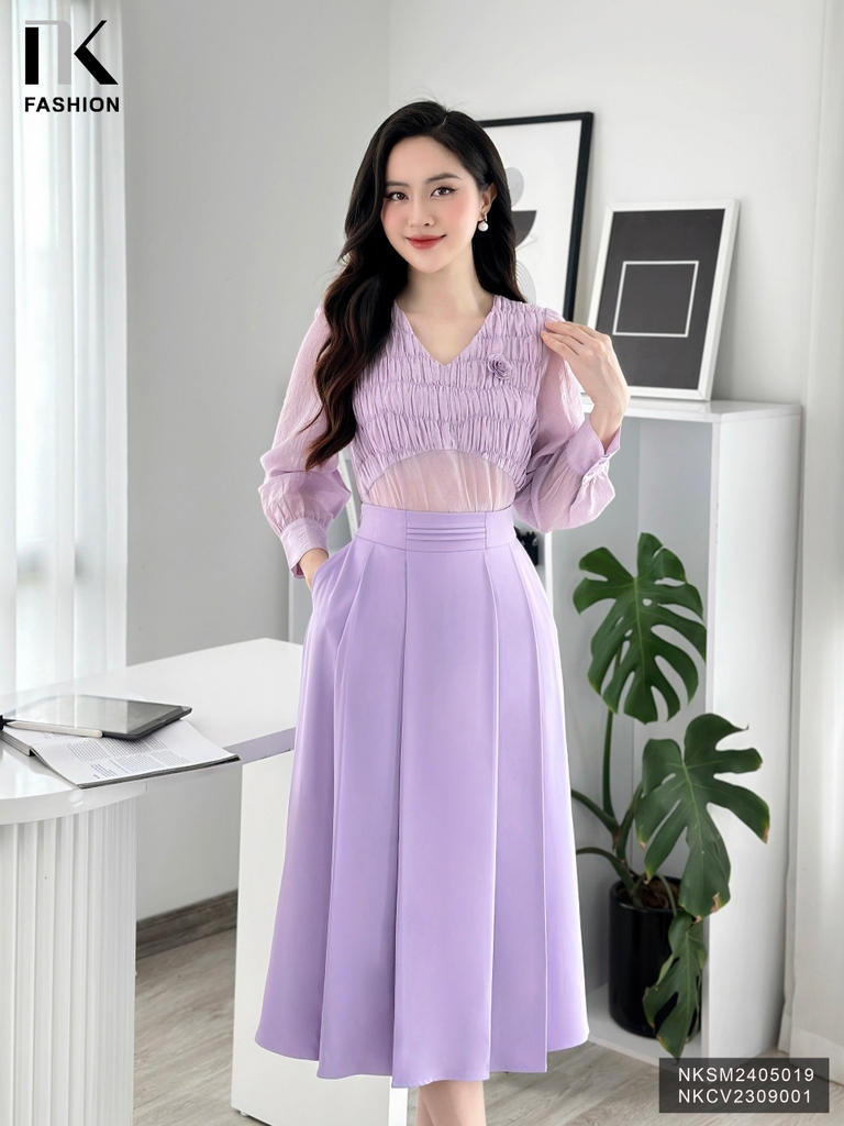 Áo Sơ Mi Cổ Tim Nhún Ngực NK Fashion Công Sở Nữ Thanh Lịch, Dịu Dàng Vải Mềm Mịn NKSM2405019