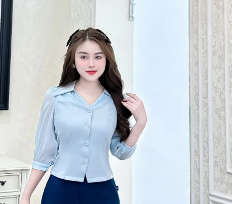 Áo Sơ Mi Là Cổ V Phối Tơ UKSM2309012 NK Fashion Công Sở Nữ Đẹp, Thanh Lịch, Cuốn Hút, Thiết kế Cao Cấp, Vải Thoáng Mát