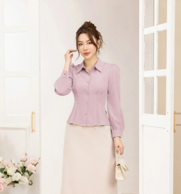 Sơ mi dài tay Sup eo UK Fashion công sở Tay Dài Thời Trang Basic Chất Liệu Vải Hàn, Thoáng Mát UKSM230701