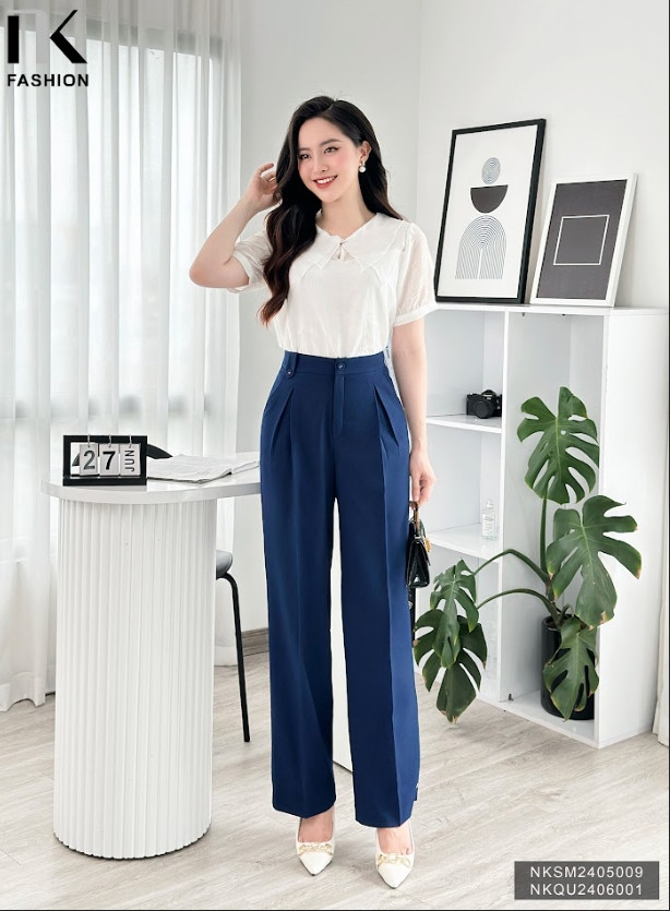 Quần Ống Rộng Cá Lệch Ly Súp NK Fashion Công Sở Nữ Thanh Lịch Vải Mềm Mịn NKQU2406001