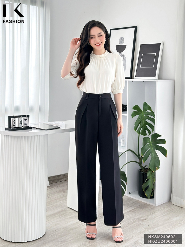 Quần Ống Rộng Cá Lệch Ly Súp NK Fashion Công Sở Nữ Thanh Lịch Vải Mềm Mịn NKQU2406001