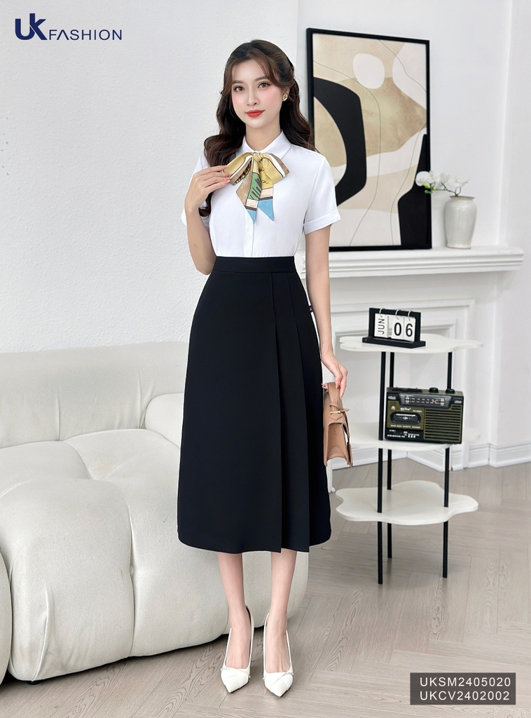UK FASHION ÁO SƠ MI CỔ ĐỨC DÁNG SUÔNG TAY CỘC CÔNG SỞ THANH LỊCH UKSM2405020