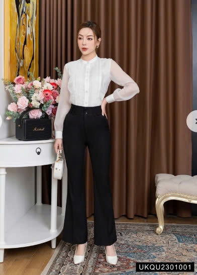 Quần ống loe UK Fashion Công Sở Nữ Thanh Lịch Vải Mềm Mịn UKQU2301001