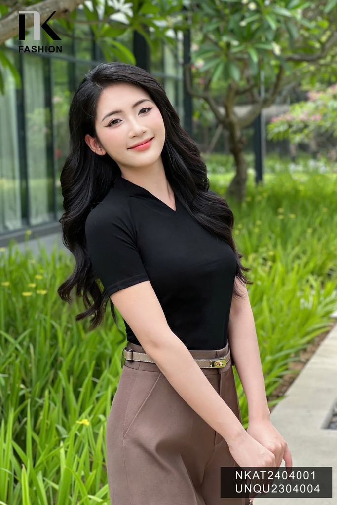NK Fashion NKAT2404001Áo Thun Tay Cộc Cổ Leo Thời Trang Nữ, Trẻ Trung Năng Động NKAT2404001