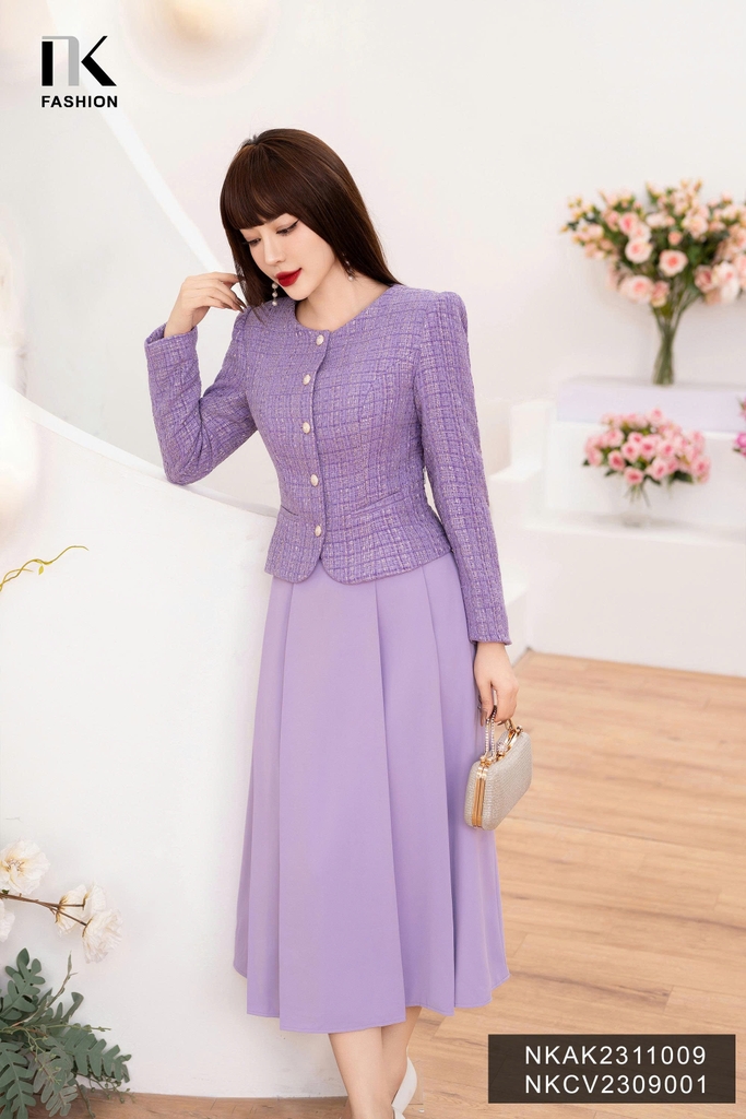 Áo Khoác Dạ Text Cổ Trơn, Sang Trọng, Thanh Lịch NKAK2311009