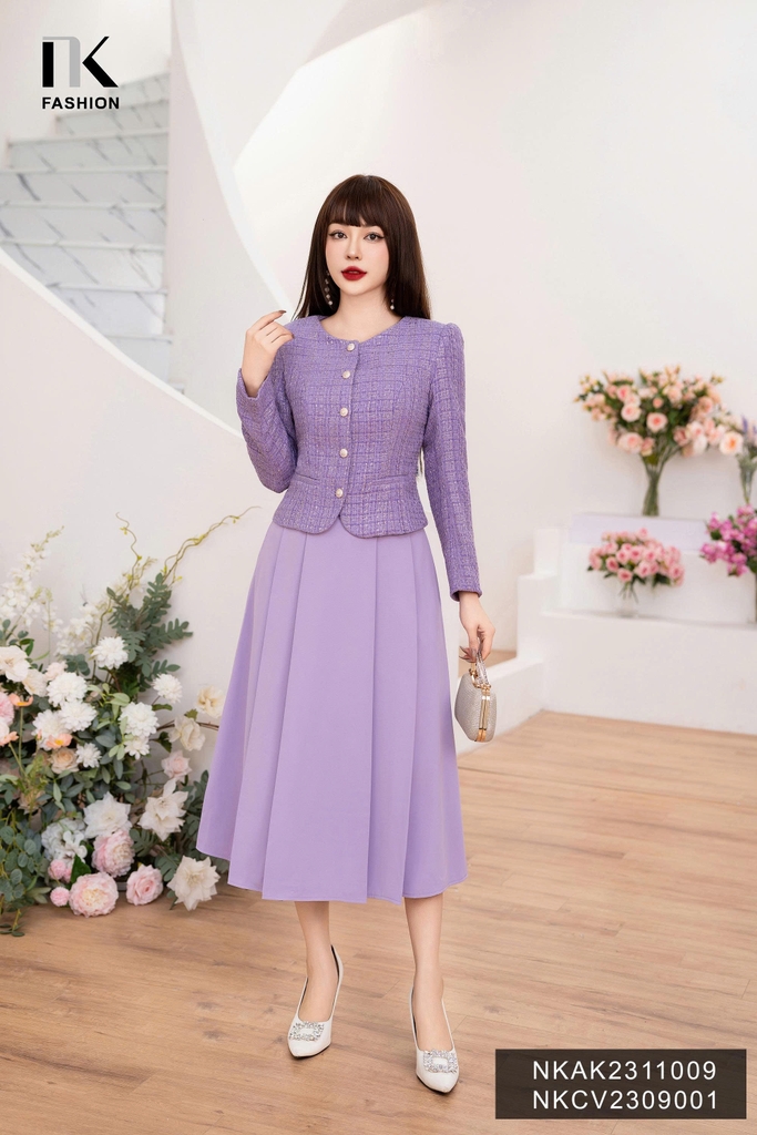 Áo Khoác Dạ Text Cổ Trơn, Sang Trọng, Thanh Lịch NKAK2311009