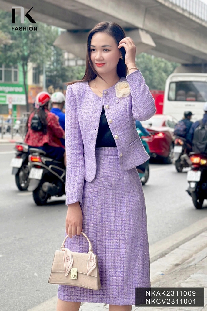 Áo Khoác Dạ Text Cổ Trơn, Sang Trọng, Thanh Lịch NKAK2311009