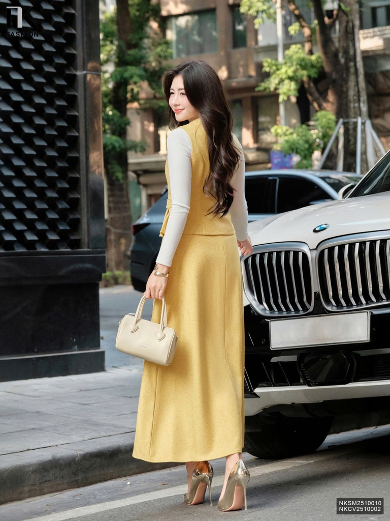 Gile xếp eo text min kiểu dáng mới, nhẹ nhàng dễ mặc NKSM2510010