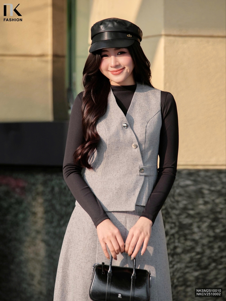 Gile xếp eo text min kiểu dáng mới, nhẹ nhàng dễ mặc NKSM2510010