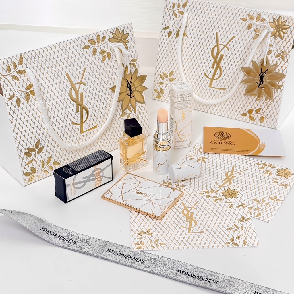 Set YSL holiday 2025 3 món (son dưỡng + nước hoa + gương + túi