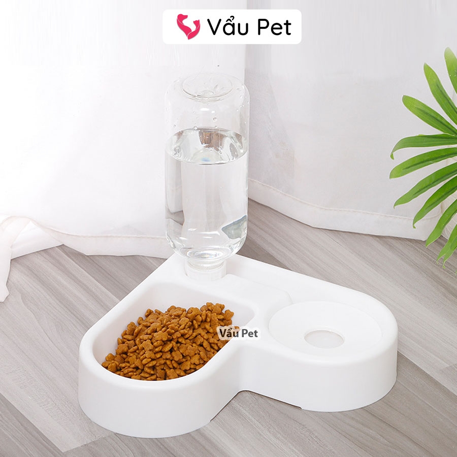 Bát ăn kết hợp bình uống nước tự động cho chó mèo chữ L