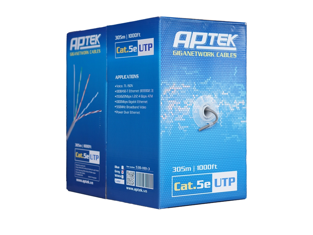 Cáp mạng APTEK 530-1101-3 (Cat.5e UTP, Copper 25AWG, 305m, xám)
