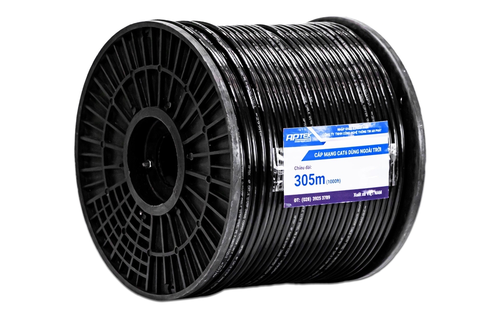 Cáp mạng APTEK 630-1122-3 (Cat.6 UTP Outdoor, Copper 24AWG, cáp cường lực, 305m, đen)