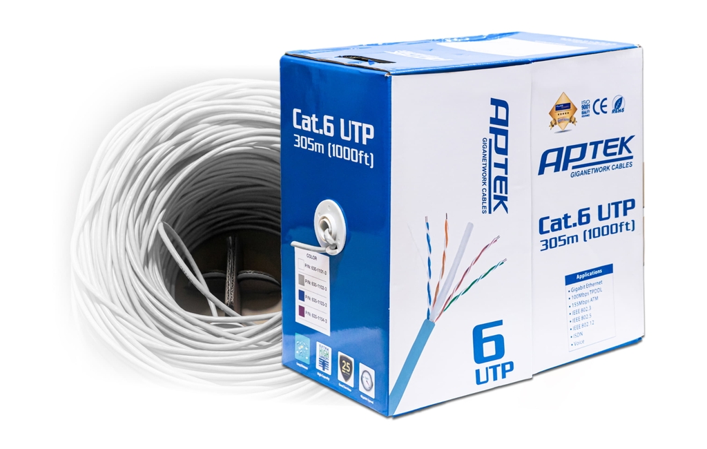 Cáp mạng APTEK Cat.6 UTP Copper 24AWG 305m (Xám/Xanh)