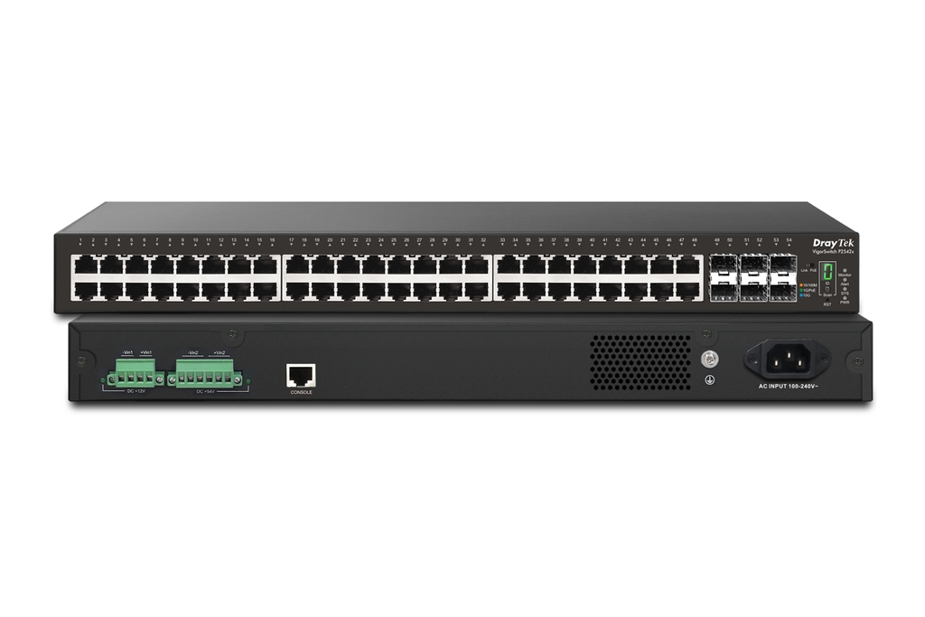 Switch PoE DrayTek VigorSwitch P2542XS (48×GbE PoE+, 6×SFP+ 10G, 400W, L2+ Managed)