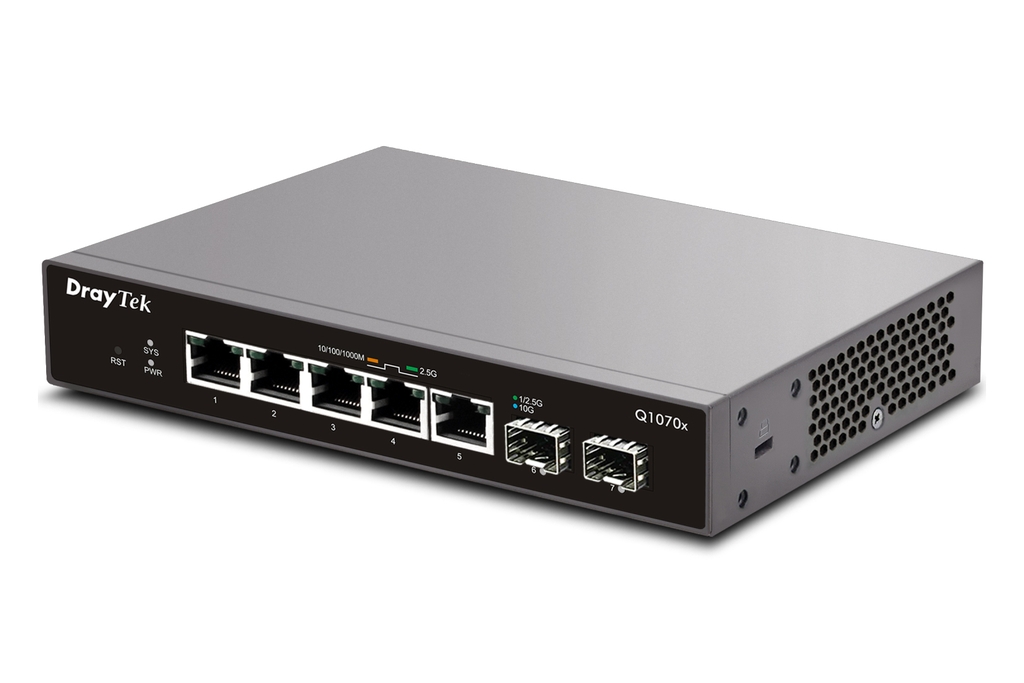 Switch DrayTek VigorSwitch Q1070x (5×2.5GbE, 2×SFP+ 10G, 65Gbps, Smart Lite)