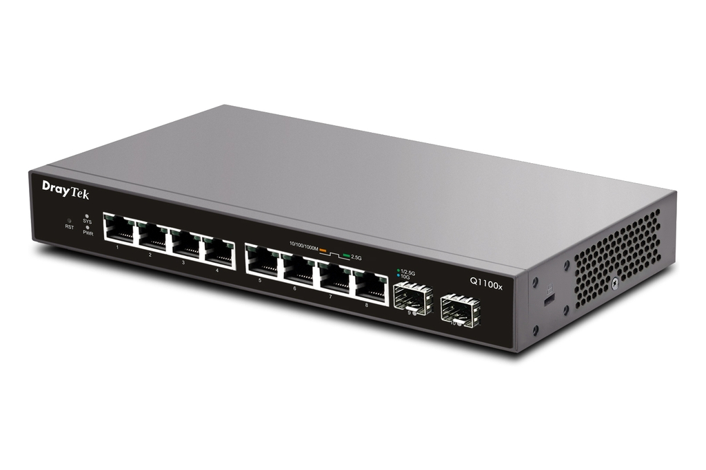 Switch DrayTek VigorSwitch Q1100x (8×2.5GbE, 2×SFP+ 10G, 80Gbps, Smart Lite)