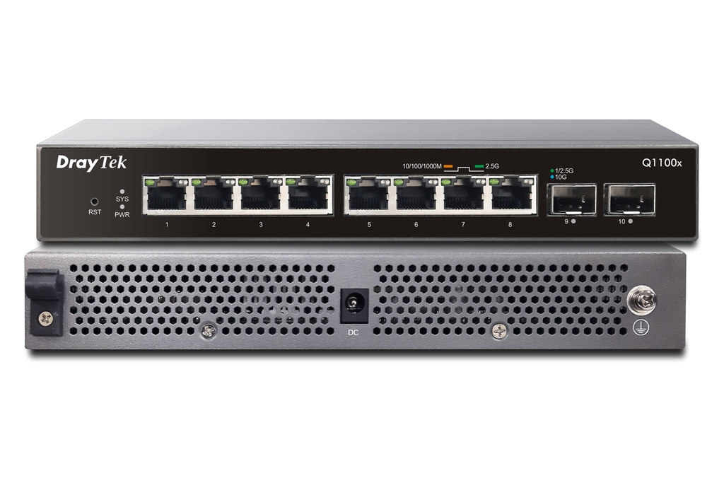 Switch DrayTek VigorSwitch Q1100x (8×2.5GbE, 2×SFP+ 10G, 80Gbps, Smart Lite)