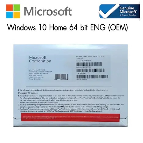 Hệ điều hành Windows 10 Home 64Bit Eng Intl 1pk DSP OEI DVD KW9-00139