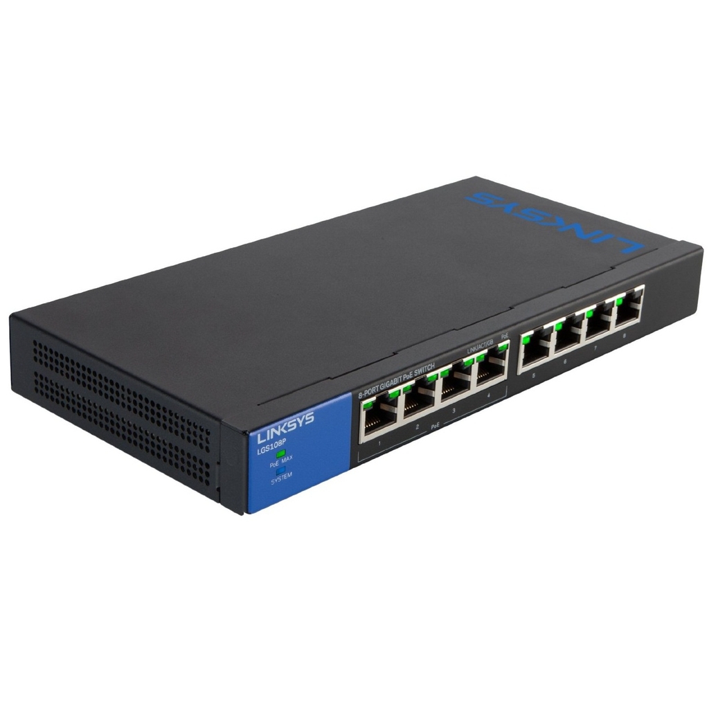 Switch Linksys LGS108P (Gigabit (1000Mbps)/ 8 Cổng/ Smart Switch/ 4 cổng PoE/ Vỏ Thép)