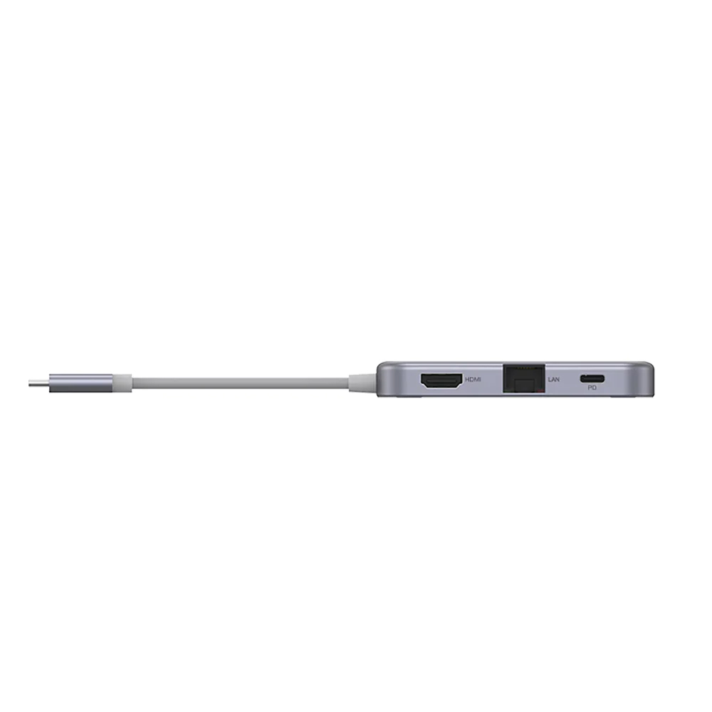 Hub chuyển Type 6 trong 1 PISEN NJ-TC12. HDMI+3xU3 + PD + RJ45.