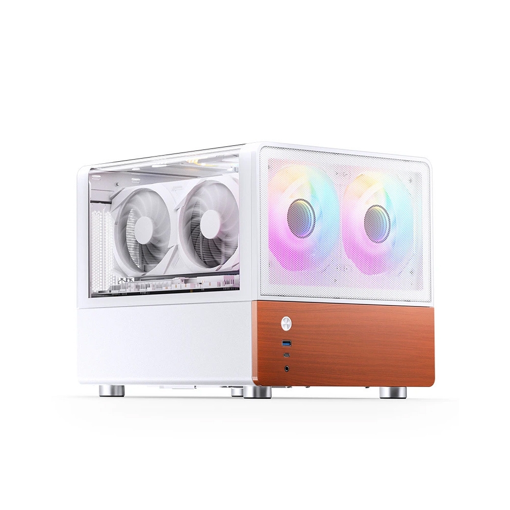 Vỏ Case JONSBO V12 (M-ATX, Kính Cường Lực 270°, Gỗ Tự Nhiên, 2 Fan 120mm, Black/White)
