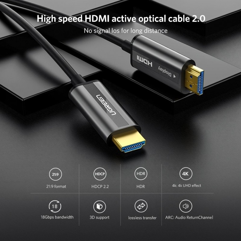 Cáp HDMI 2.0 Sợi Quang Dài 60M 4K@60Hz HDR Ugreen 50220