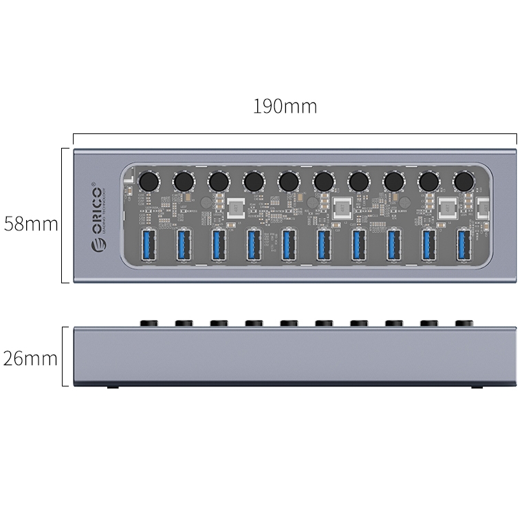 Bộ chia USB HUB 10 cổng Orico USB 3.0 AT2U3-10AB-GY