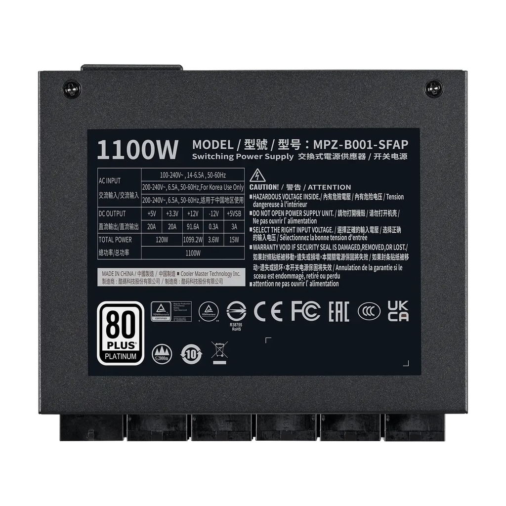 Nguồn máy tính Cooler Master V SFX Platinum 1100 (1100W, 80 PLUS Platinum, Fully Modular, SFX) - MPZ-B001-SFAP-BEU