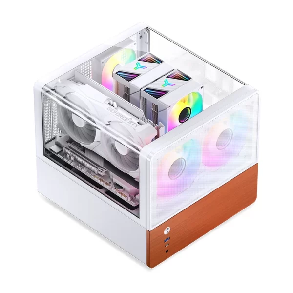 Vỏ Case JONSBO V12 (M-ATX, Kính Cường Lực 270°, Gỗ Tự Nhiên, 2 Fan 120mm, Black/White)
