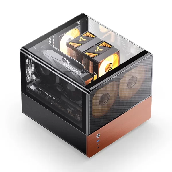 Vỏ Case JONSBO V12 (M-ATX, Kính Cường Lực 270°, Gỗ Tự Nhiên, 2 Fan 120mm, Black/White)
