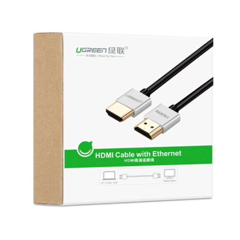 Cáp HDMI 2.0 Siêu Mỏng Dài 0,5M Cao Cấp Ugreen 30475 - Màu Bạc