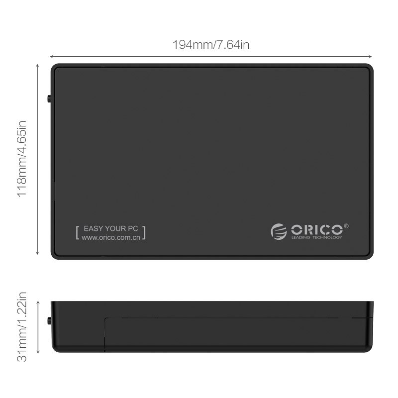 Hộp đựng ổ cứng SSD/HDD BOX ORICO 3588C3 SATA 3 USB 3.0 Type C - Tốc độ 5Gbps