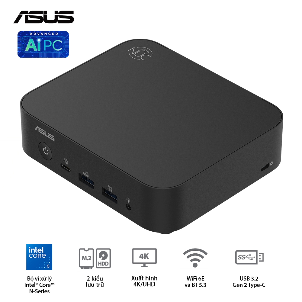 Bộ Mini PC Asus NUC 14 Essential RNUC14MNK150 ( NUC14MNK (N150)/1xDDR5-4800/1x M.2 22x80/2242 PCIe Gen3x4 /1x LAN/No-OS )