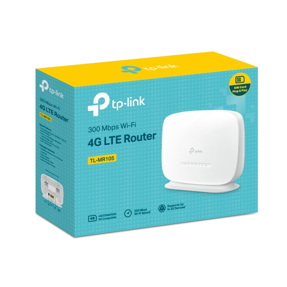 Router 4G Wi-Fi TP-Link TL-MR105 (4G LTE, Wi-Fi 4, 300Mbps, Nano SIM, 2 cổng LAN/WAN)
