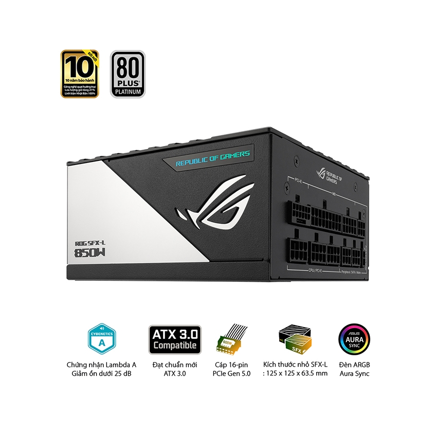 Hình ảnh chụp sản phẩm Thông số kỹ thuật Nguồn Mini SFX-L Asus ROG Loki SFX-L 850W Platinum (ATX 3.0/PCIe Gen 5.0 /Full Modular/Màu Đen Bạc)