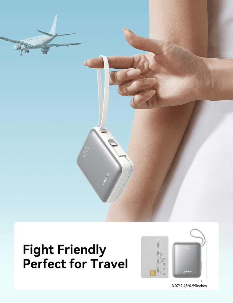 Sạc dự phòng JOYROOM 10000mah PBF27 22.5W siêu nhỏ tích hợp cáp sạc Type C và Lightning dùng cho iPhone 16 , Samsung S24 , Fold