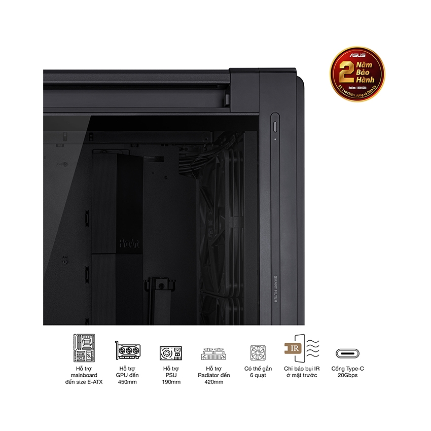 Vỏ Case Asus PA602 ProArt (eATX/Full Tower/ Màu Đen)